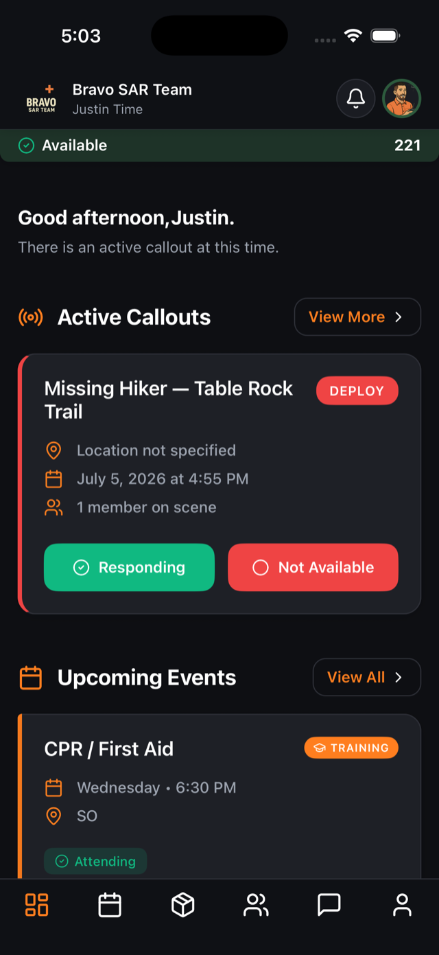 Callout alert on the SAR21 mobile app